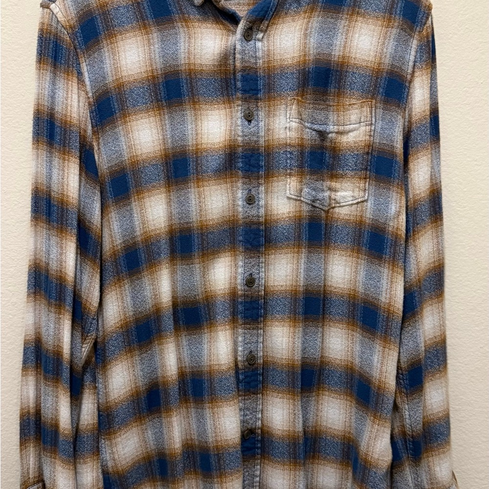 Treasure & Bond Blue and Tan Plaid Casual Shirt